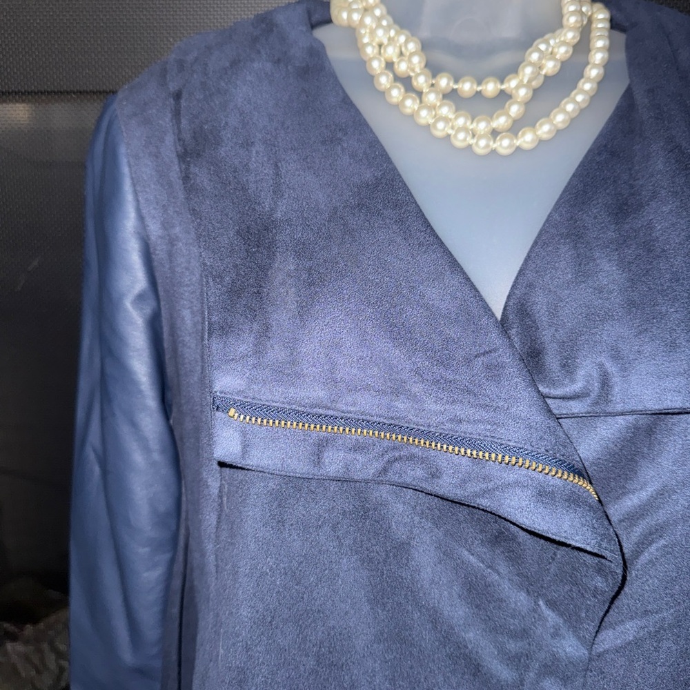 💖 Cute Romeo & Juliet Couture Midnight Blue Faux leather suede jacket 💖